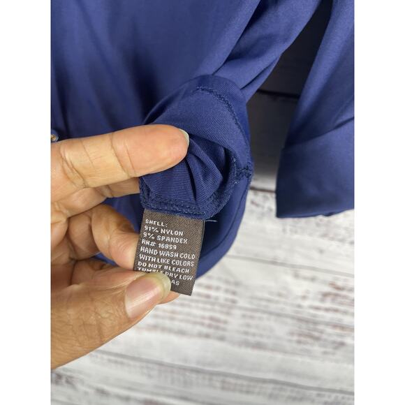 J.McLaughlin Shirt Womens Large Blue Stretch Button Front Roll Tab 3/4 Sleeve - Picture 5 of 8
